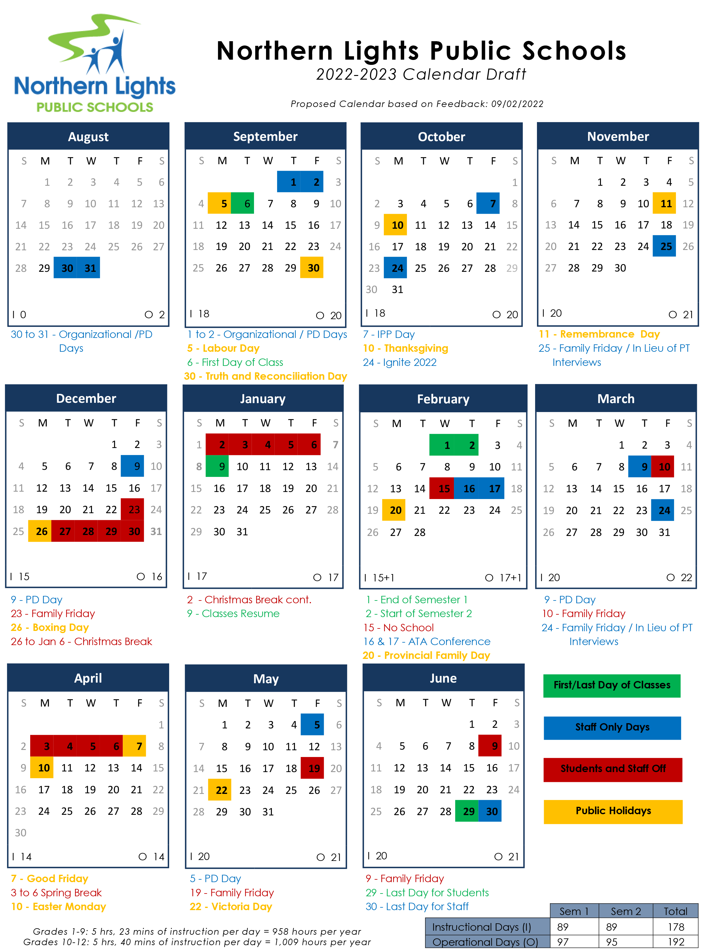20222023 School Calendar Approved Northern Lights Public Schools
