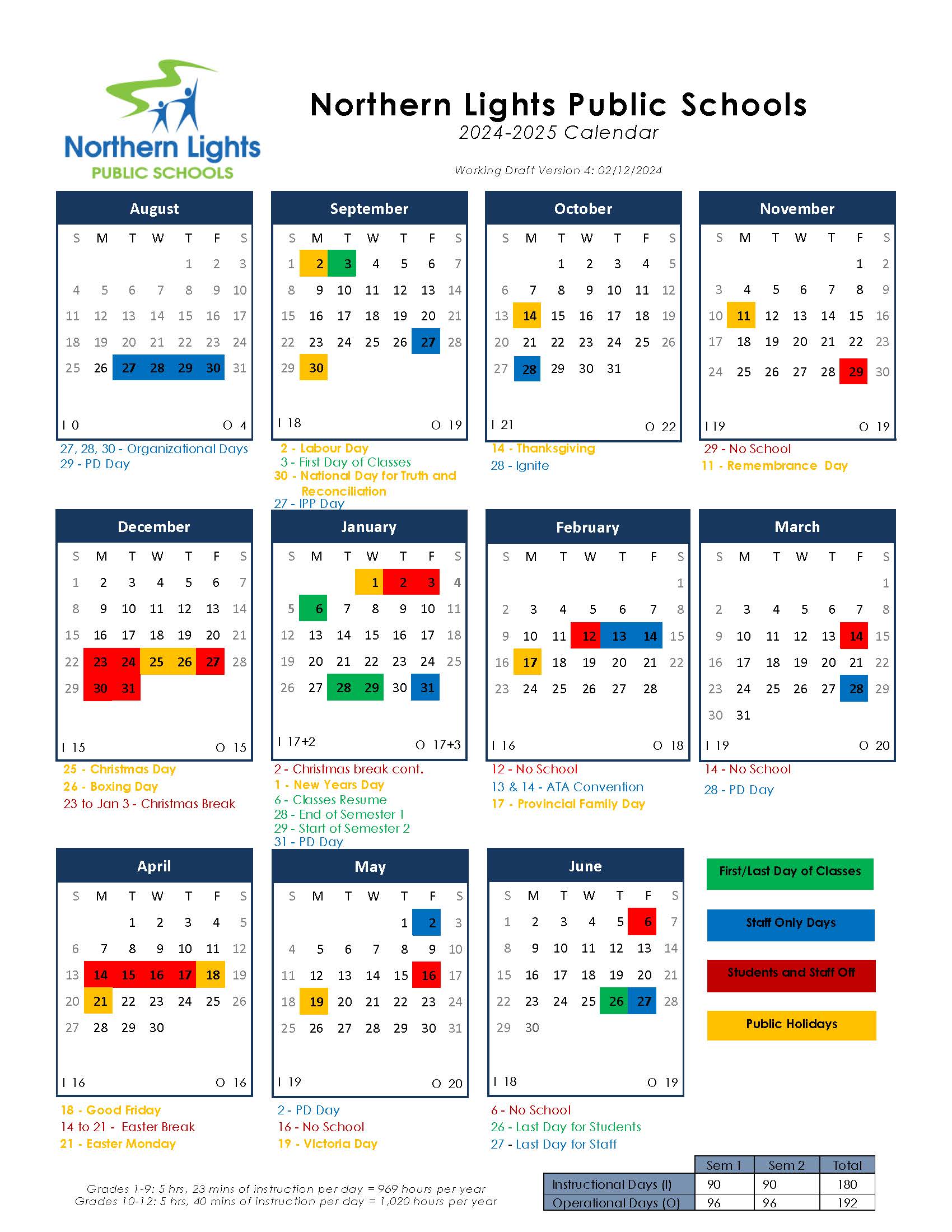 20242025 School Calendar Approved Northern Lights Public Schools
